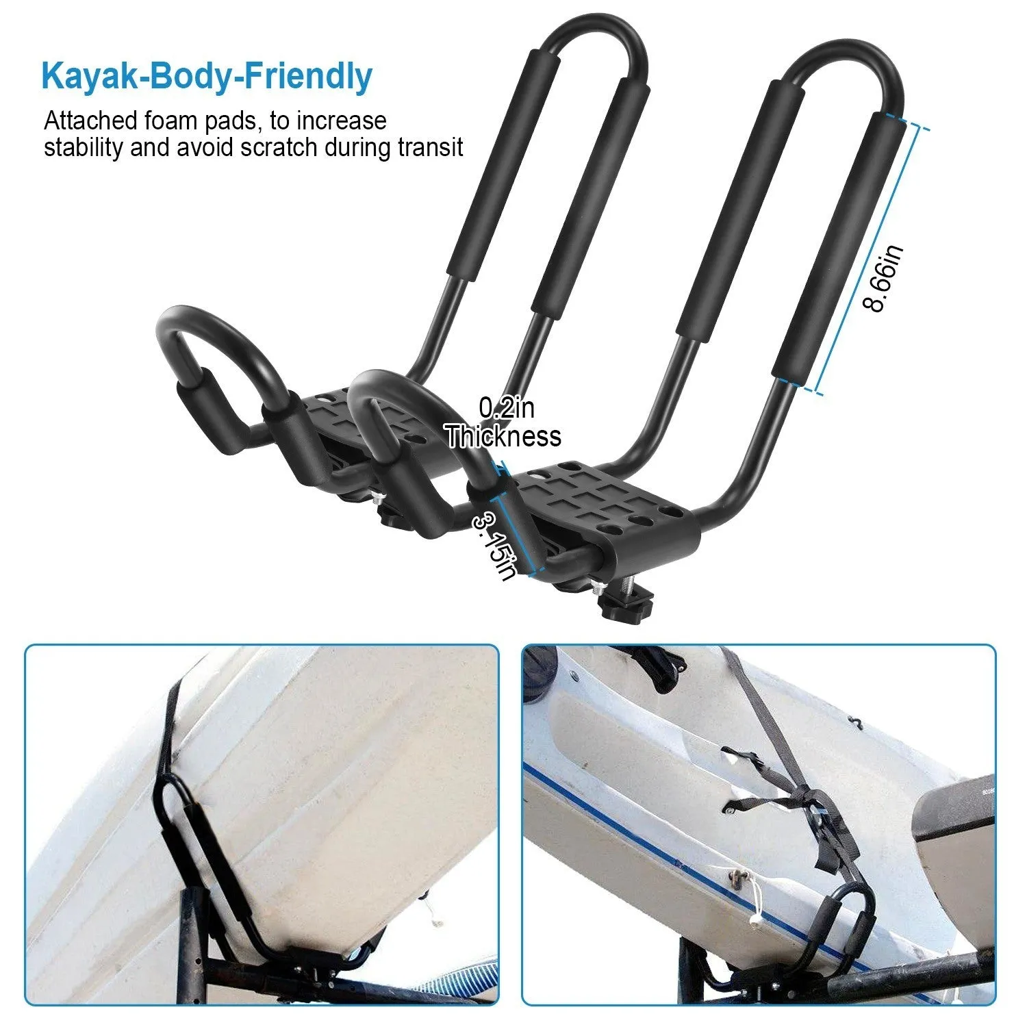 1 Pair Universal J-Bar Kayak Carrier 220LBS Load Heavy Duty Canoe