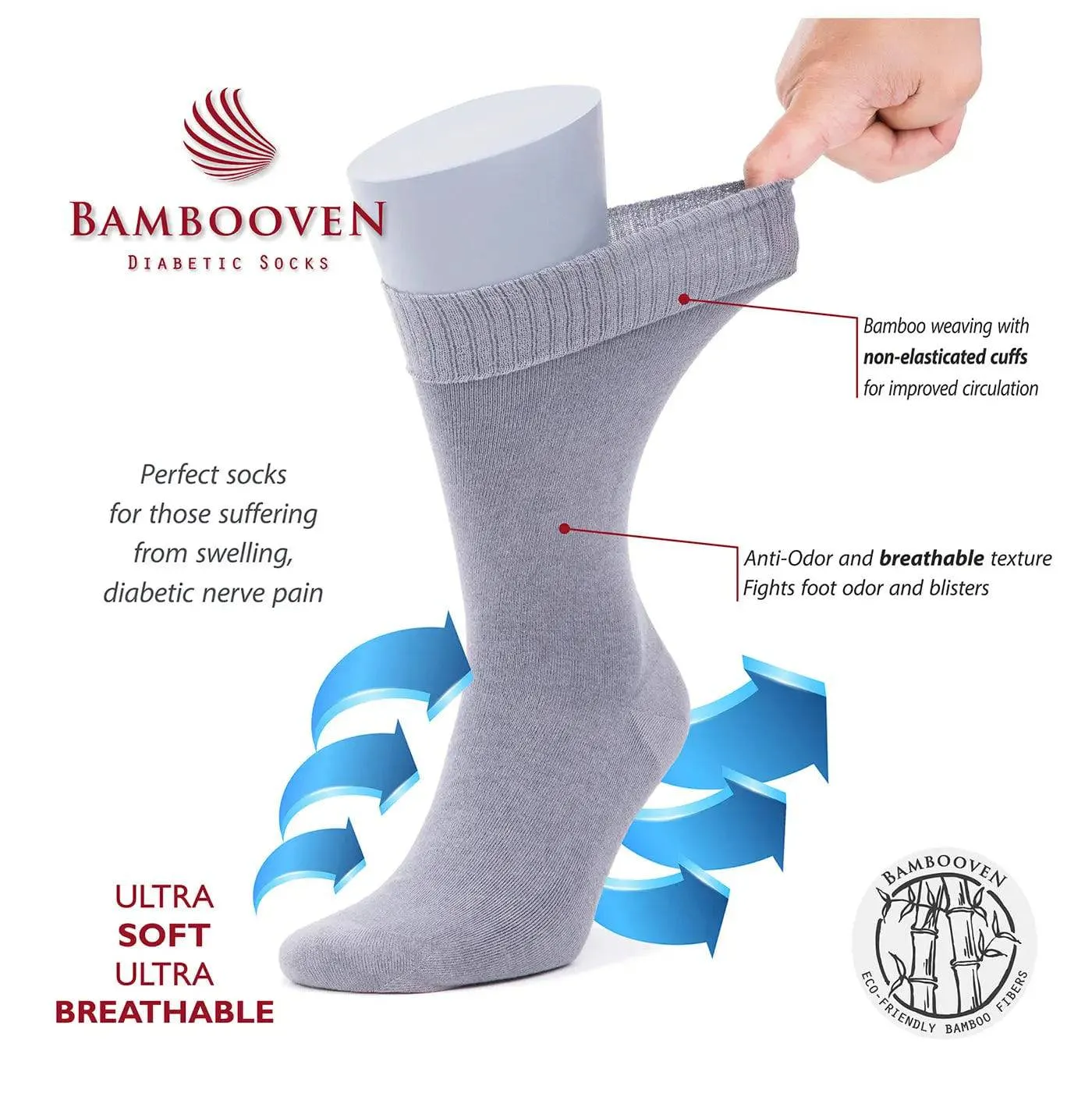 Bambooven Men’s Diabetic Dress and Trouser Socks – Loose Fit, Seamless Toe, Super Soft, Odor Free and Breathable, Calf Socks, Crew Socks (Multi Pack)-534