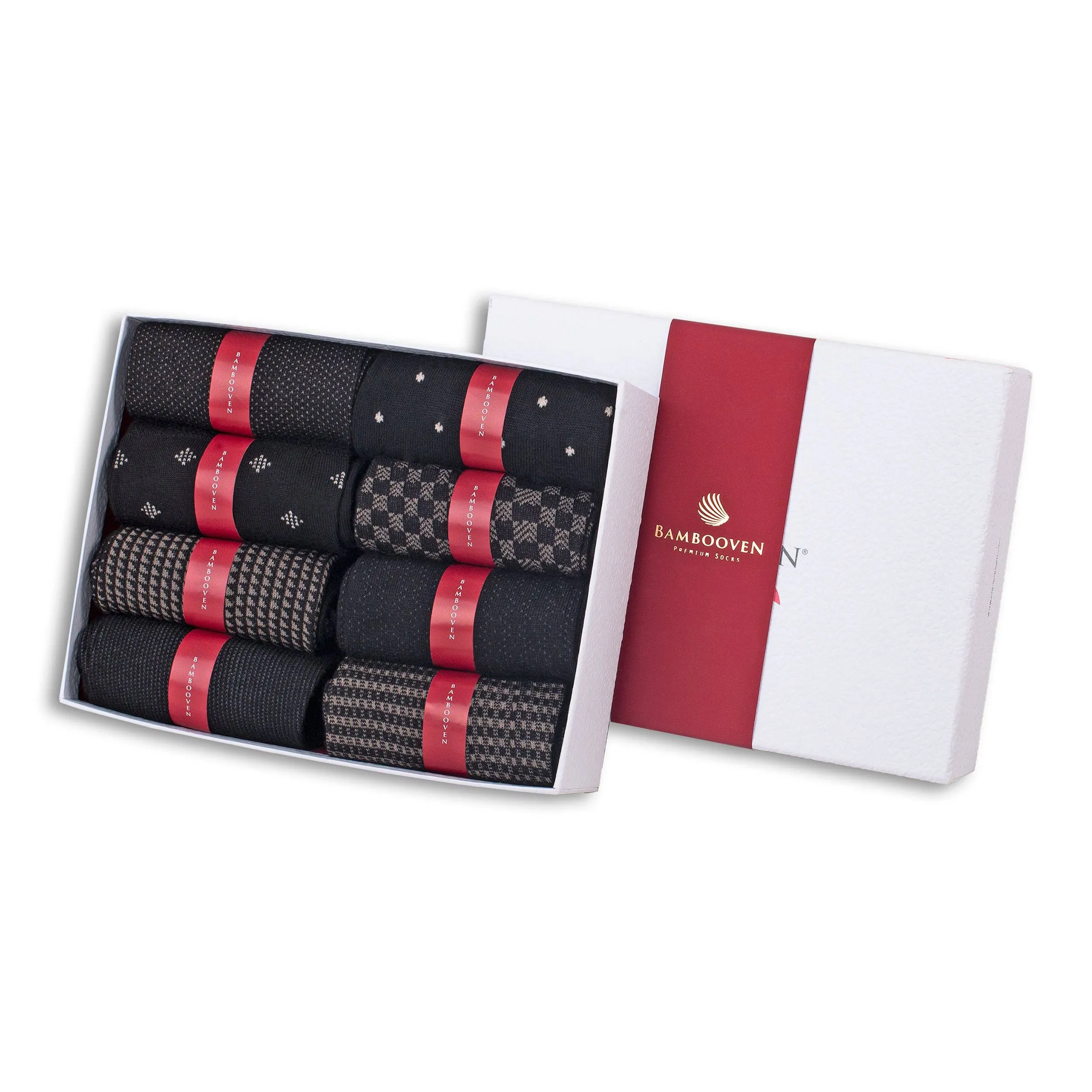 Bambooven Men’s Lightweight Dress and Trouser Socks – Premium Bamboo, Super Soft, Odor Free and Breathable, Calf Socks, Crew Socks (8 Pack)-636