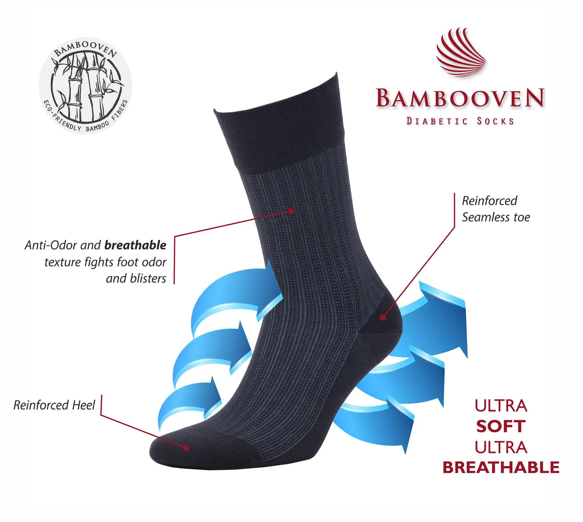 Bambooven Men’s Lightweight Dress and Trouser Socks – Premium Bamboo, Super Soft, Odor Free and Breathable, Calf Socks, Crew Socks (8 Pack)-636