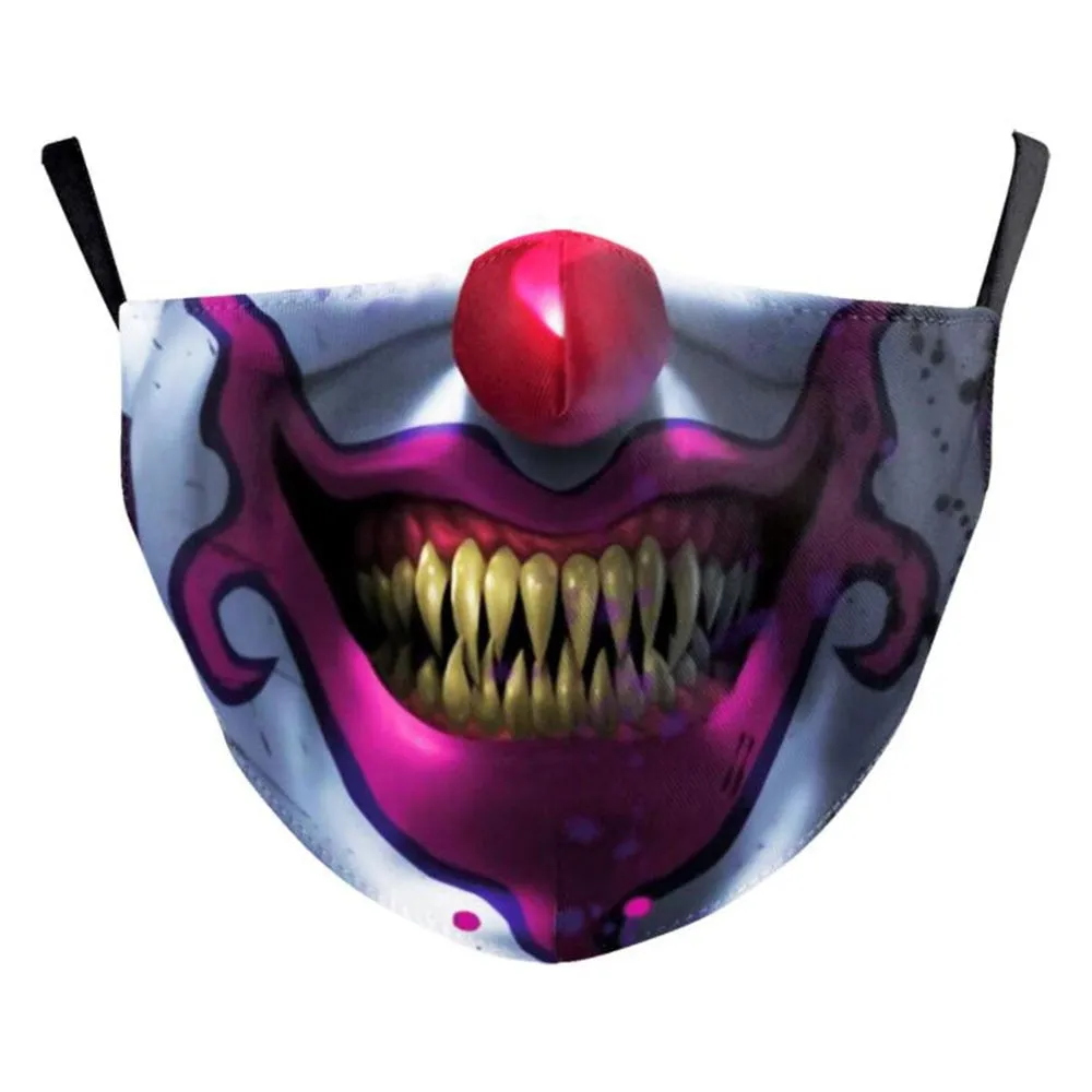 Funny Skull Horror Clown Jack Mouth Cosplay Women's Men Masks Adult Face Protection Dustproof Cycling Breathable Halloween Mask