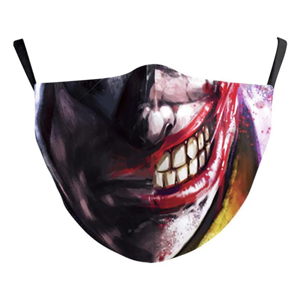 Funny Skull Horror Clown Jack Mouth Cosplay Women's Men Masks Adult Face Protection Dustproof Cycling Breathable Halloween Mask