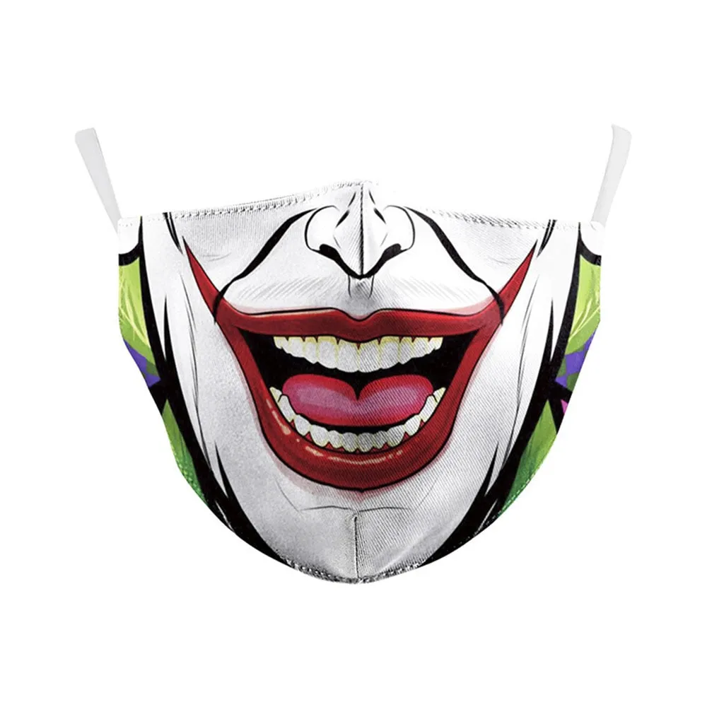 Funny Skull Horror Clown Jack Mouth Cosplay Women's Men Masks Adult Face Protection Dustproof Cycling Breathable Halloween Mask