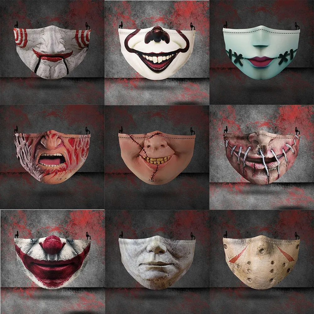 Halloween Death Joker Jack Horror Cospaly Mouth Masks Face-Protection Cycling Spots Breathable Adult Party Mask Women Men Unisex