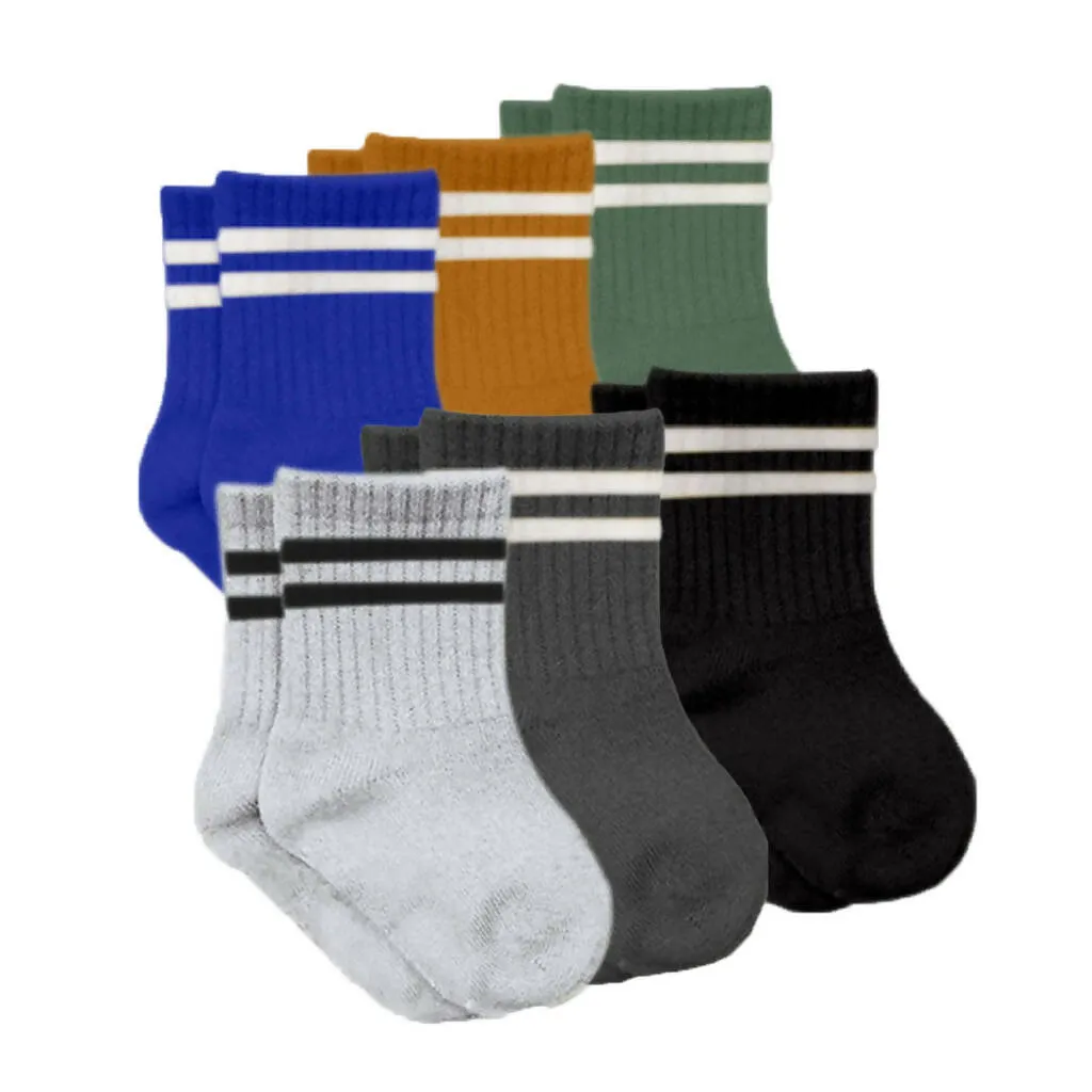 Newborn Boy Cotton Ankle-Hi Socks with Stripes