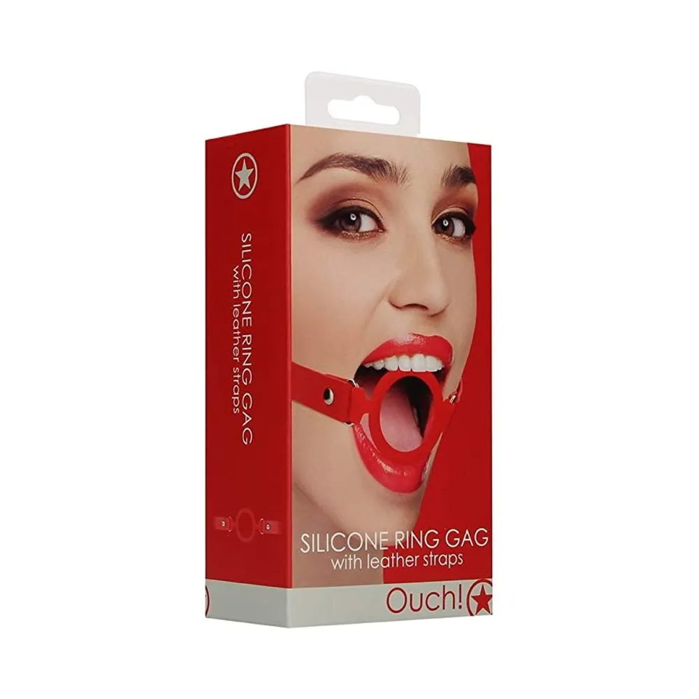 Ouch Silicone Ring Gag With Leather Straps - Red