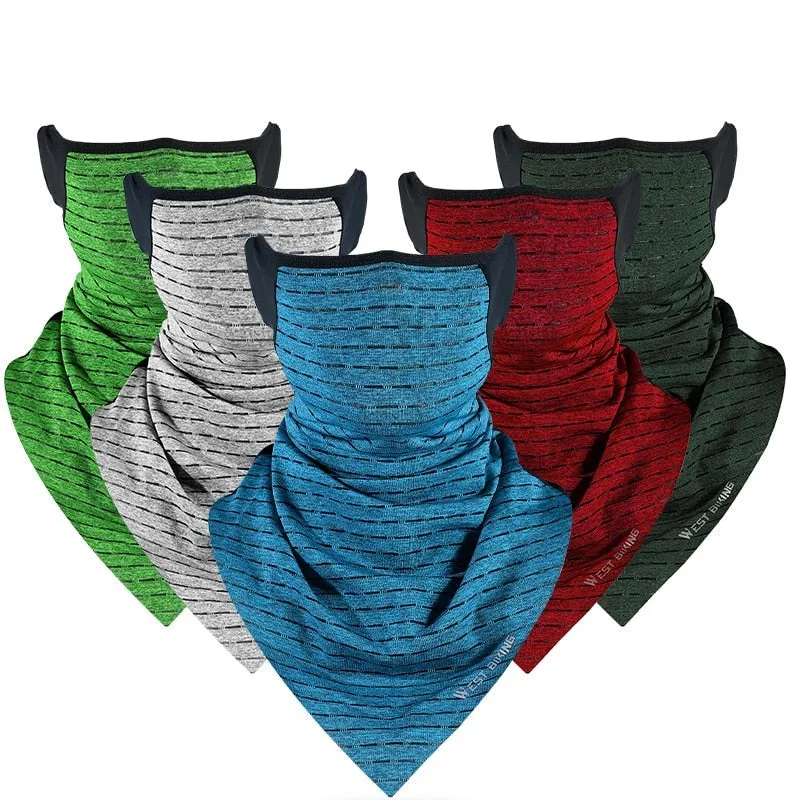 Summer Ice Fabric Cycling Face Mask UV Protection Breathable Sport Scarf Ear Hanging Bike Bandanas Face Mask