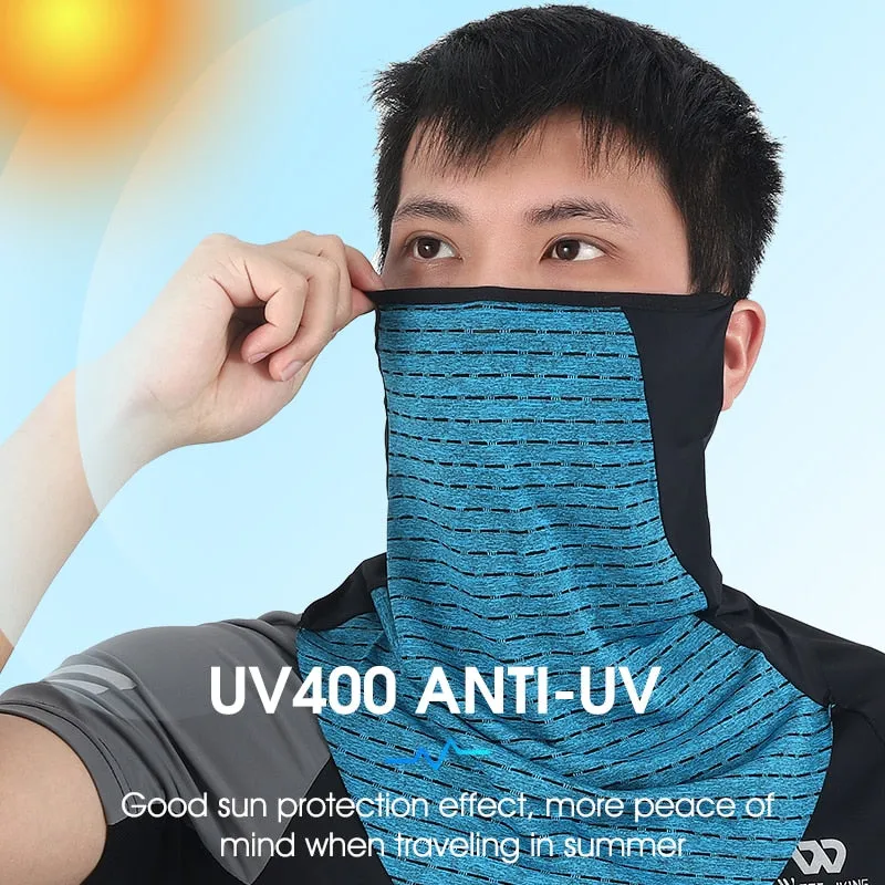 Summer Ice Fabric Cycling Face Mask UV Protection Breathable Sport Scarf Ear Hanging Bike Bandanas Face Mask