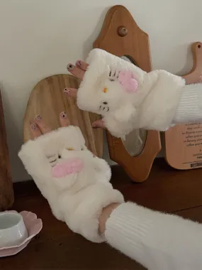 White Cute Kitty Plush Gloves